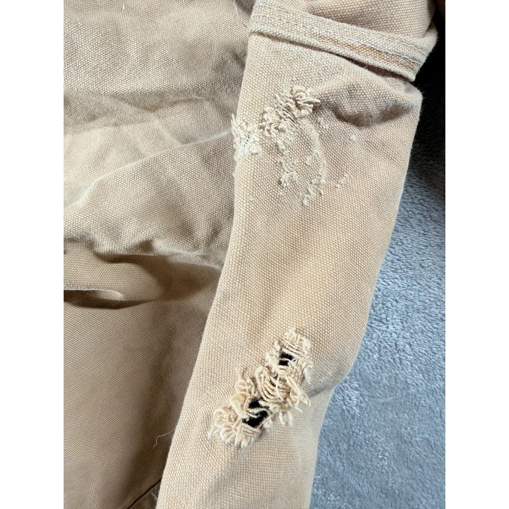Carhartt Bib Overalls‎ Mens 42x31 Tan Duck Double Knee Distressed_10
